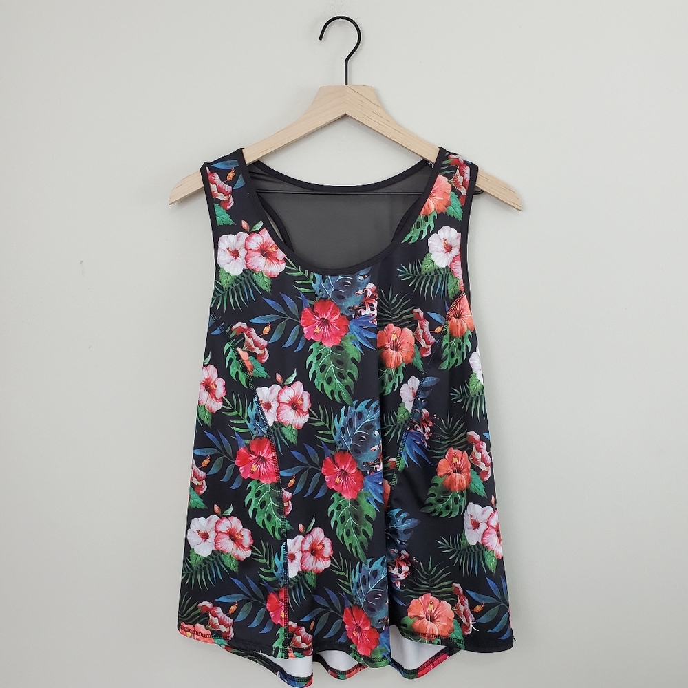 Danskin Now Floral Tank Top - Black, Red, Green